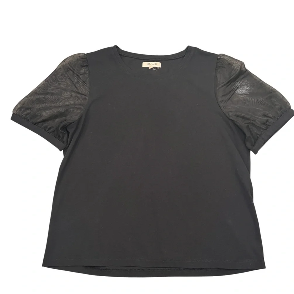 Madewell Black Tee with Sheer Sleeves - Picture 2 of 8